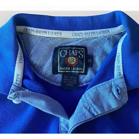 Vtg 90s Chaps Ralph Lauren Men's Blue Striped Polo Shirt Short Sleeve Rugby Sz M - Picture 2 of 7